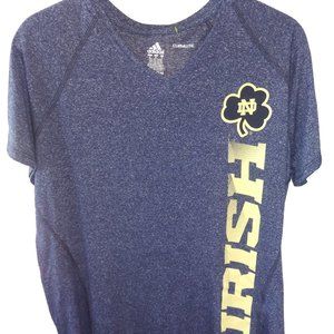 Adidas Notre Dame Fighting Irish Shamrock Clover Blue V-Neck Tee Shirt XL